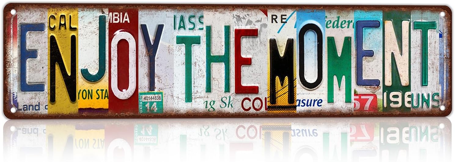 Vintage Enjoy The Moment Street Sign Wall Decor Metal Tin Signs for Bar Home Bedroom Garage,16x4 Inch Aluminium
