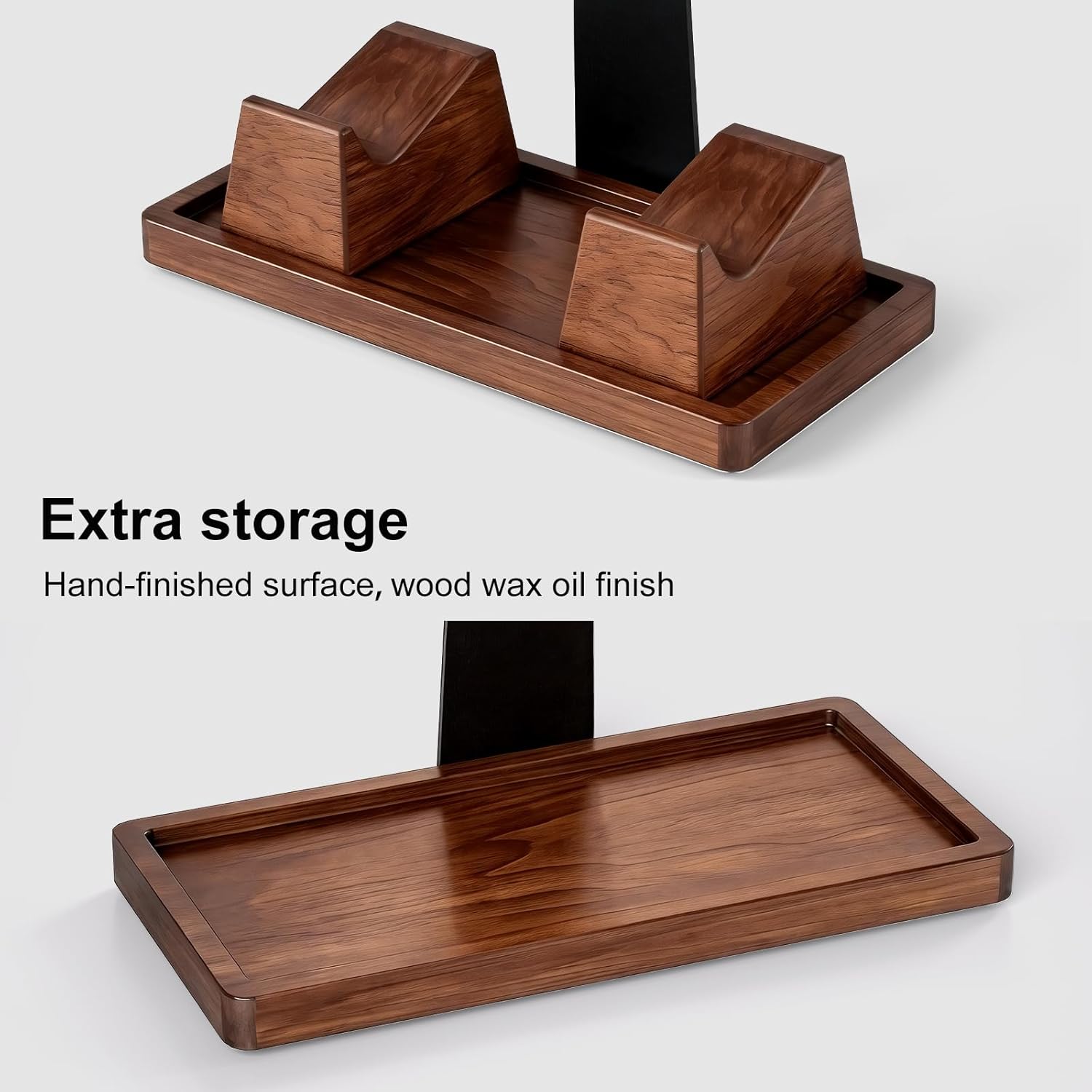 UPERGO Headset Stand with 2 Controller Holders - Solid Wood & Metal Gaming Headphone Holder for Switch, Controllers, and Desk Accessories (Wood)