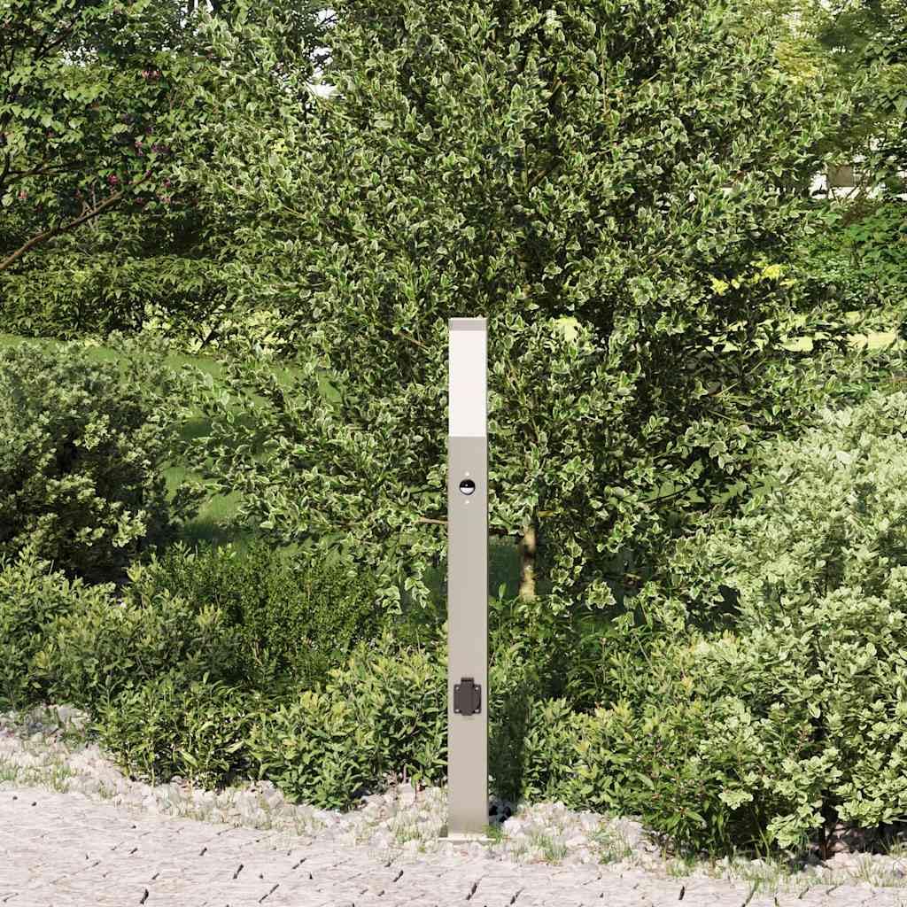 Lampada a colonna con sensore e presa, 80 cm, in acciaio inox, IP44, moderna, a risparmio energetico, per giardino, terrazza, sensore di movimento, robusta, resistente alle intemperie, luce