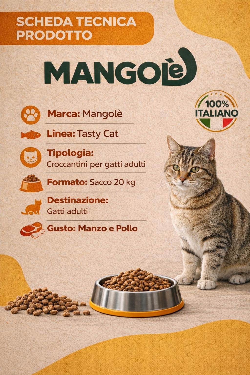 Mangolè Tasty Cat Adult Manzo Pollo 20 kg Croccantini per Gatti Adulti Alimento Completo con Taurina e Proteine Animali 27% Made in Italy