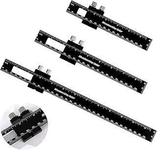 3Pcs Woodworking Ruler, 6/8/12 Inch Precision Pocket Ruler with Slide Stop,Inch and Metric T-Type Scribing Ruler,Aluminum Metal Ruler Measuring Ruler for Woodworker,Engineer,Machinist