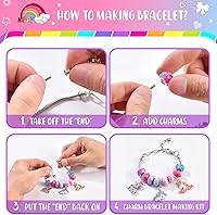 Vista 8 de BDBKYWY Kit de fabricación de pulseras con dijes para niñas, suministros de joyería de unicornio para niños, juego de manualidades de bricolaje