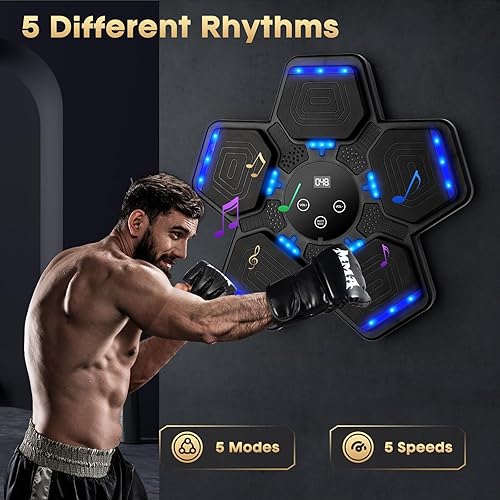 Miniatura 2 de Máquina de boxeo de música, punzonadora de música Bluetooth con guantes de boxeo, equipo de entrenamiento de montaje en pared para el hogar,