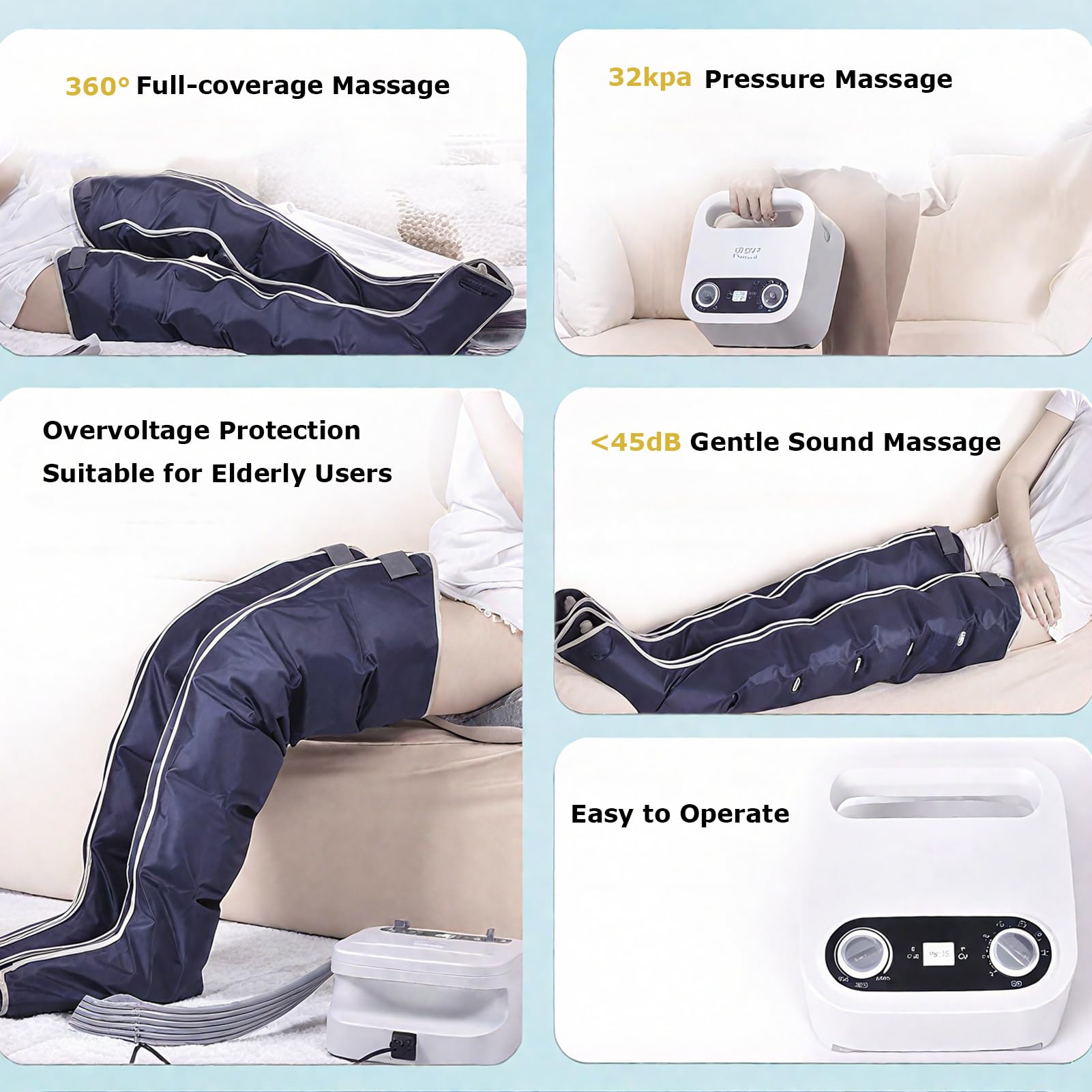 Massaggiatori elettrici per Piedi, drenaggio linfatico, Gambe, Compressione dell'Aria a 6 cavità con Pressione Regolabile e Funzione di temporizzazione