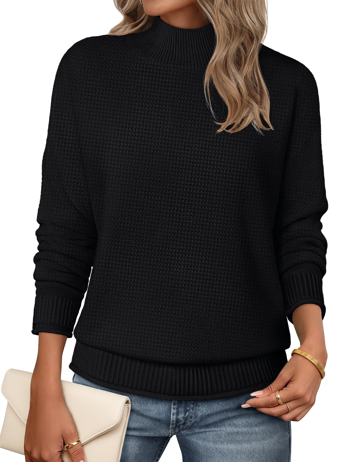 MEROKEETY Women's Turtleneck Long Sleeve Sweater 2025 Fall Cozy Knit Loose Casual Trendy Pullover Tops
