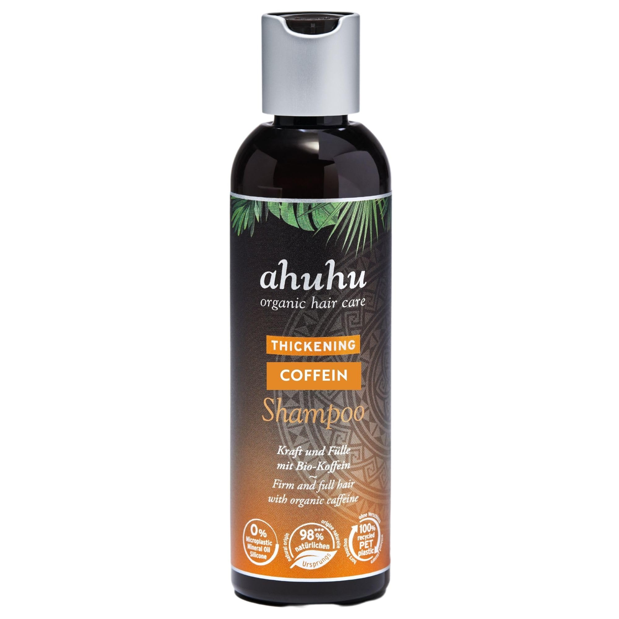 ahuhu COFFEIN THICKENING Shampoo (200ml) - Hair Growth Shampoo, Strengthens Hair & Scalp, With Caffeine & Rice Starch, Provides Instant Volume, Refreshing Mint, Free From Silicones & Microplastics