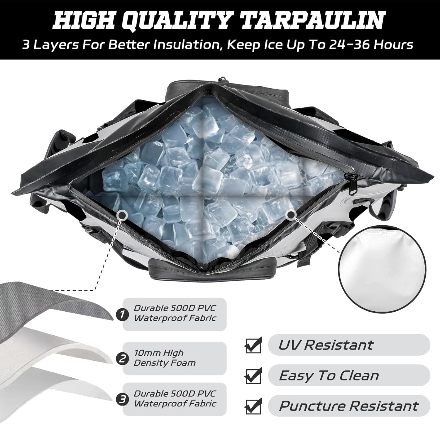 MORXPLOR Insulated Fish Cooler Kill Bag with Flat Bottom-26x18 31x14 40x16 50x18 60x20 70x25 Inches Waterproof Fishing tackle Kill Cooler Bag