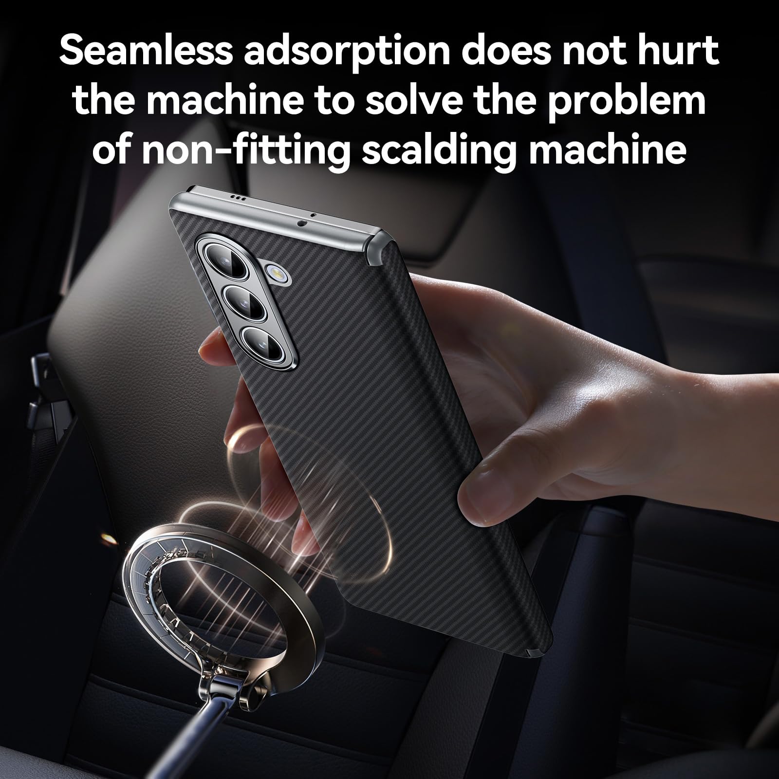 Brązowe, składane 6, skórzane etui do Samsung Galaxy Z Fold 6, magnetyczne etui z otworem na aparat i zawiasem ochronne odporne na zarysowania etui z włókna węglowego
