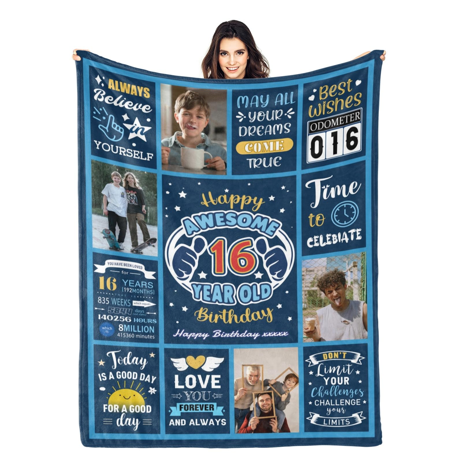 Kendt Personalised 16th Birthday Gifts for Boys, 16th Birthday Blanket with Photo,Custom Birthday Gifts for Son Brother Friends Grandson,16th Birthday Decorations,Gifts for 16 Year Old Boys