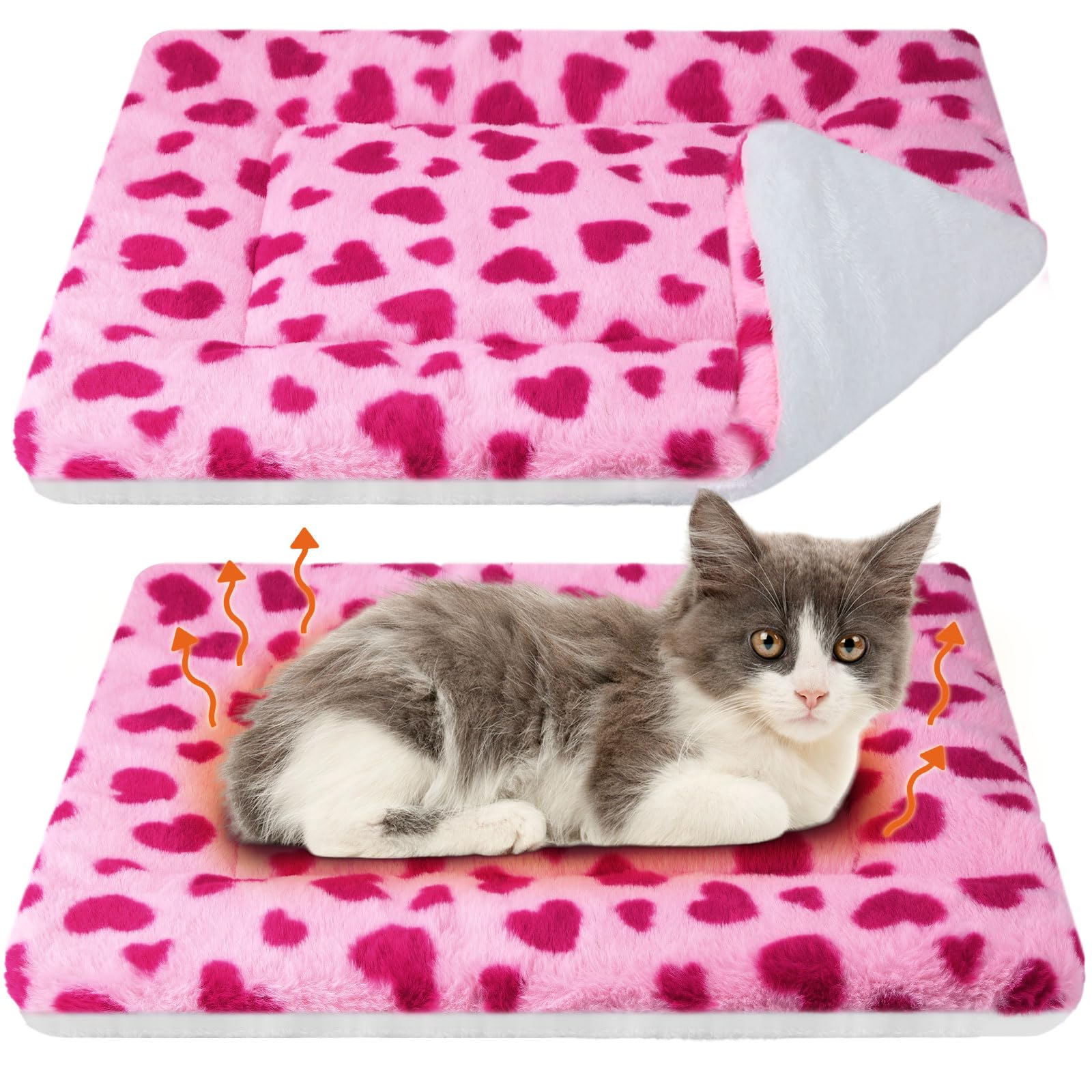 VitalCozy 2 Pack Self Warming Cat Mat Self Heating Pad Bed Reversible Machine Washable Reflects Body Heat Warm Thermal Pet Pad Crate Blanket for Feral and Indoor Cat(Pink, Red,22'' X 18'',Heart) — image 1