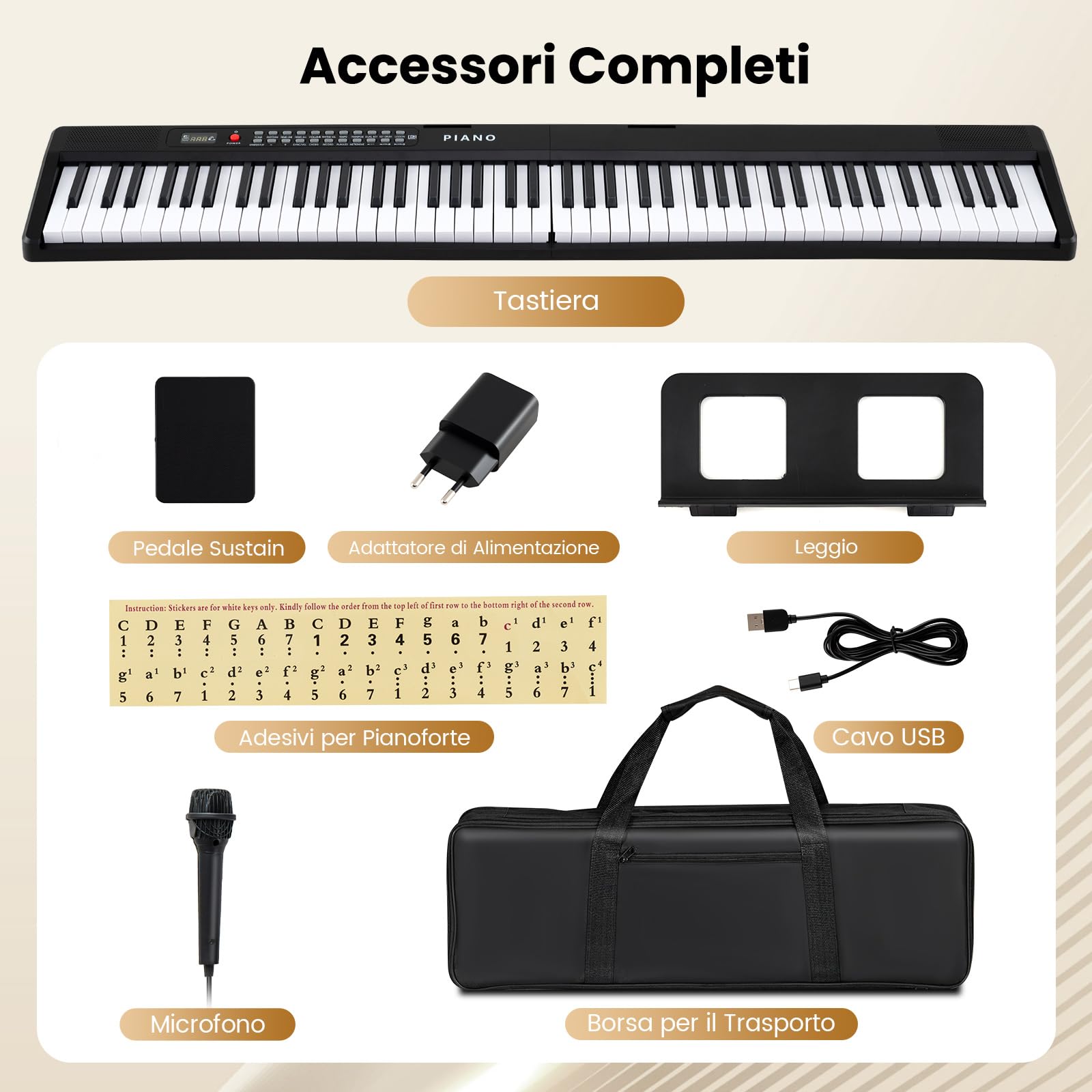 COSTWAY Pianoforte Digitale 88 Tasti, Tastiera Elettronica con 1000 Ritmi, 1000 Timbri, 150 Canzoni, Pianoforte Elettronica Pieghevole con Doppi Altoparlanti, MP3/USB/MIDI, per Principianti Bambini