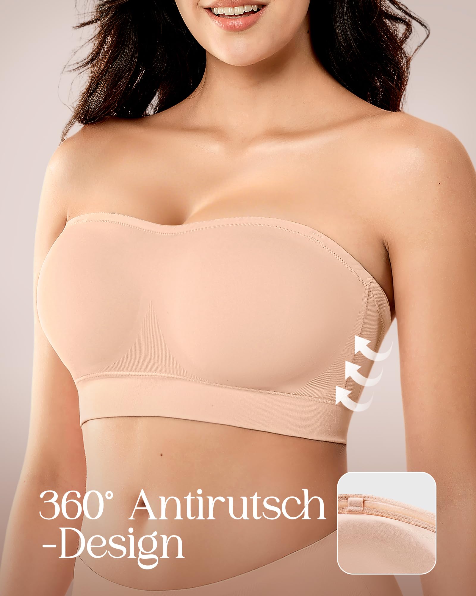 Trägerloser BH Damen ohne Bügel 2026 –BH ohne Träger Push Up Strapless Bra Nahtloser BHS Gepolsterter Bralette Bandeau BH mit Rutschfestem Silikon Bügelloser BH für Damen