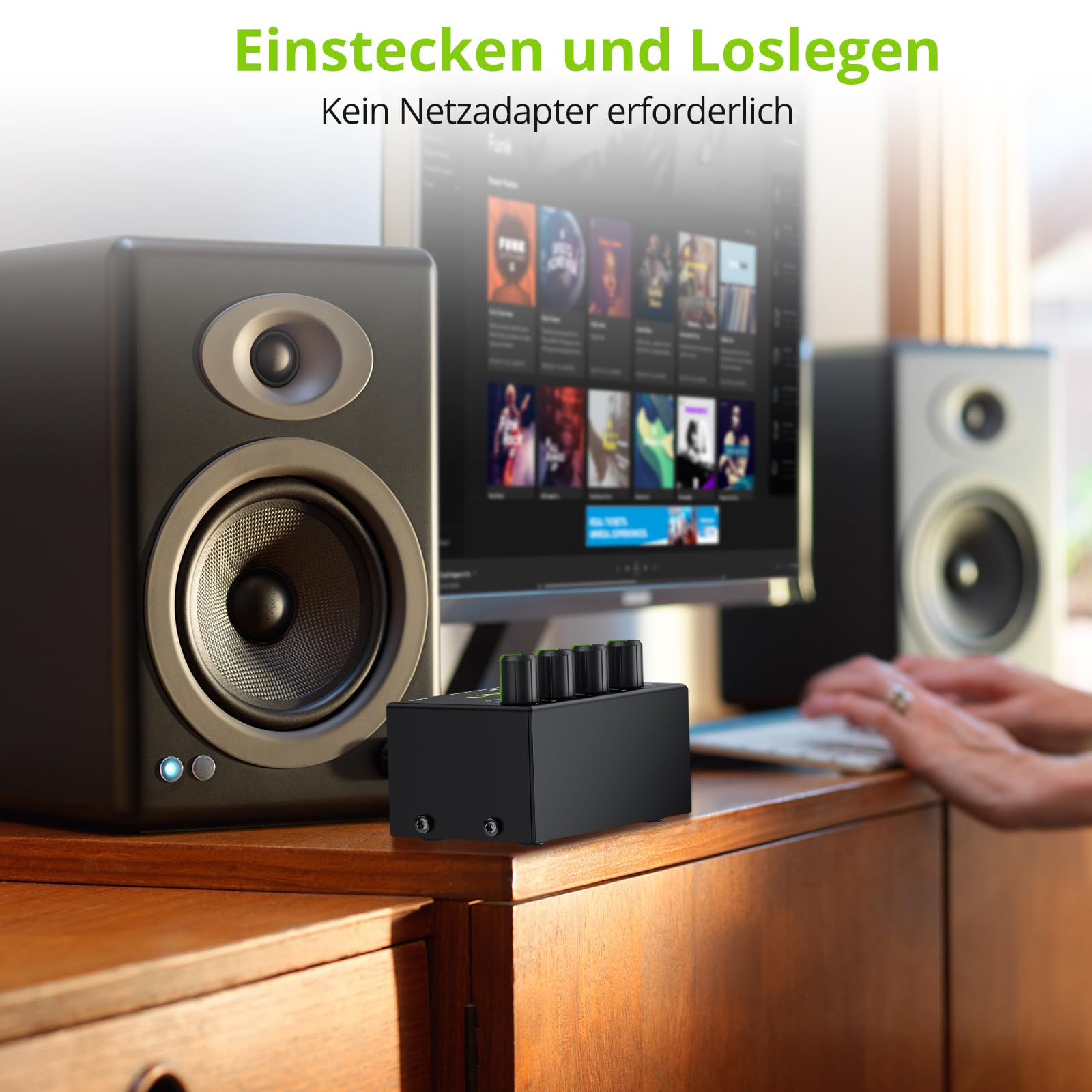 LiNKFOR Audio Mixer Stereo Passiver Mischer 4 Kanal Stereo Audiomischer mit 4 Eingänge und 1 Ausgang Mini-Stereomischer mit separaten Lautstärkereglern für Mischinstrument, CD-Player, Clubs/Bars, PC