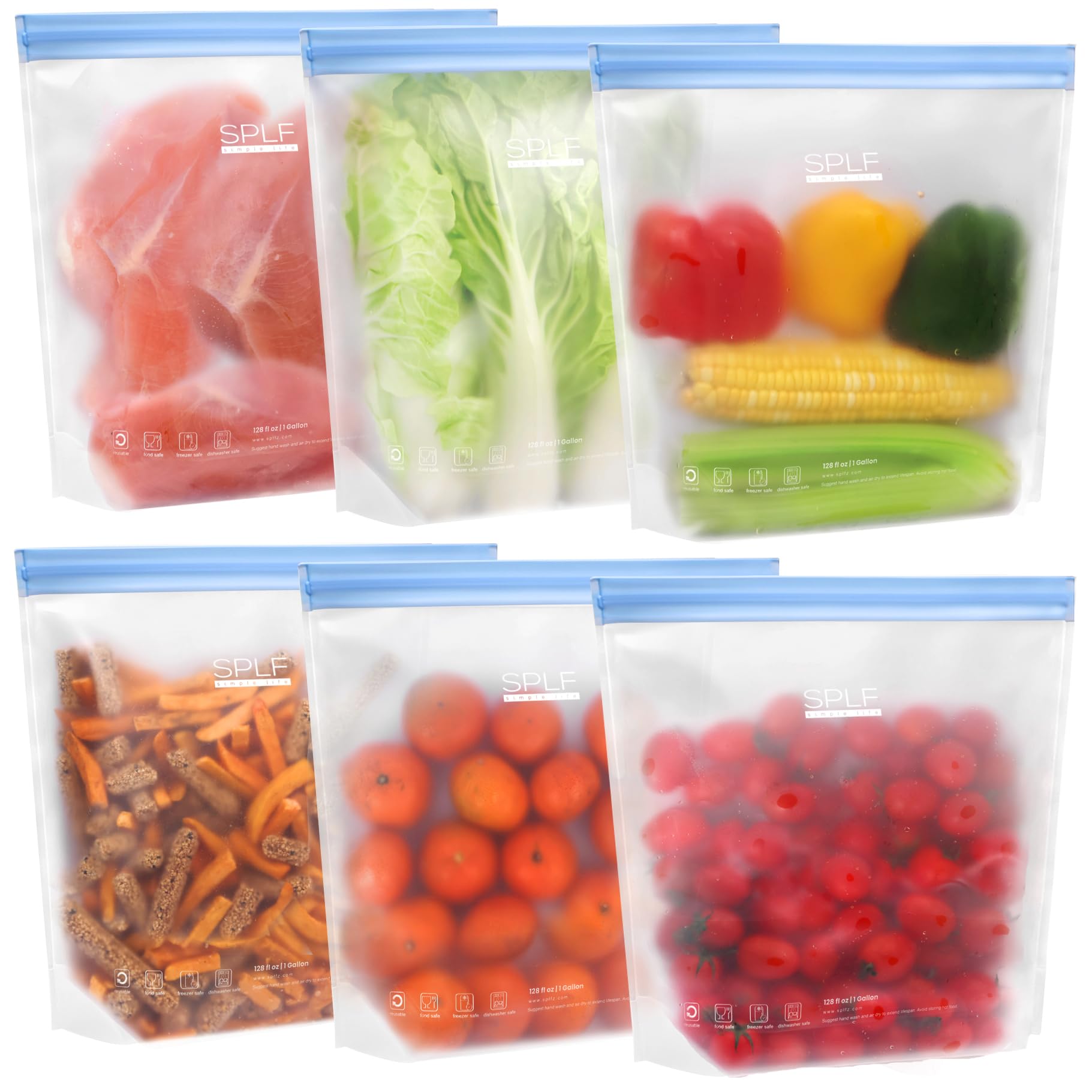 SPLF Pack Stand-Up Reusable Gallon Freezer Bags Dishwasher Safe, Extra Thick Gallon Leakproof Food Storage Bags, BPA and Silicone Free Freezer