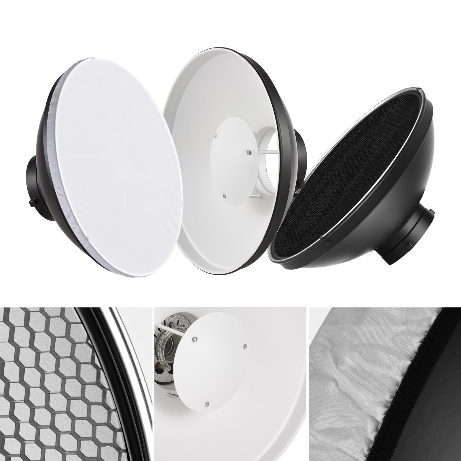 Andoer Réflecteur Standard Beauty Dish Bowens Mount avec Diffuseur Blanc Réflecteur Grille en nid d'abeille pour Photographie de Portrait en Studio Lumière Stroboscopique Flash