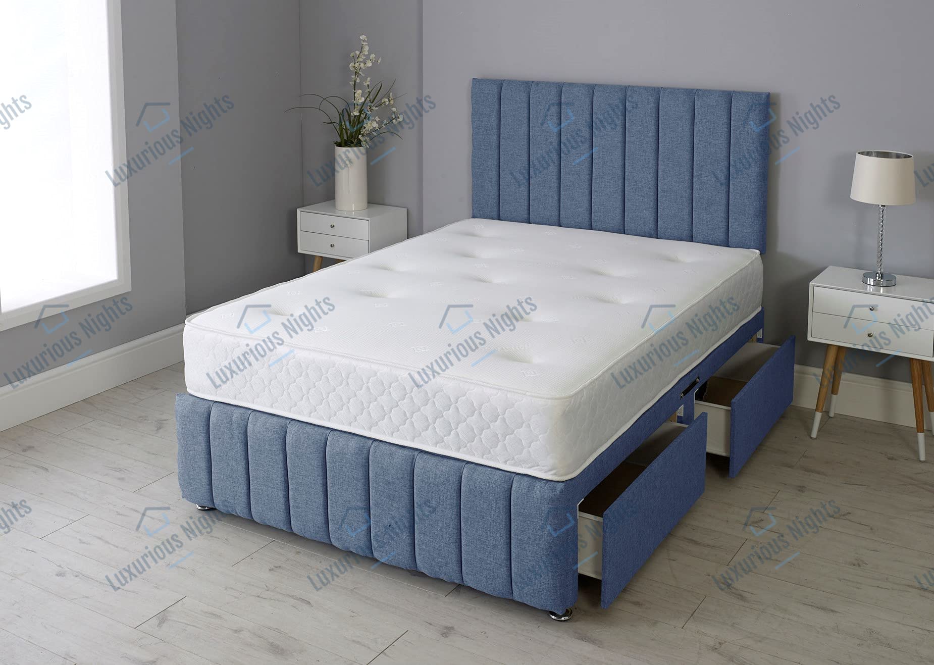 Luxurious Linen Divan Bed Set With Headboard & Footboard And Mattress (3FT Single - 0 Drawer, Brown)