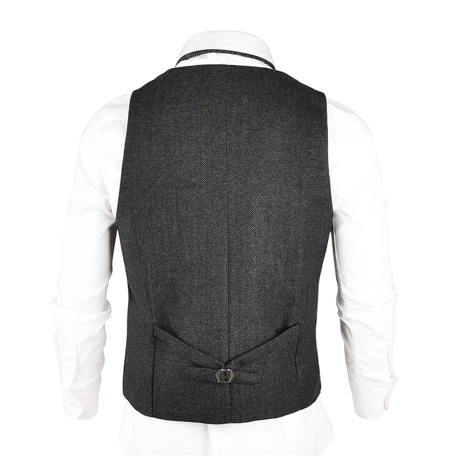 Chaleco traje Chaleco de hombre mezcla lana y tweed con espiga, chaleco vestir cuello sastre Chaleco vestir hombre(Dark Grey,L)
