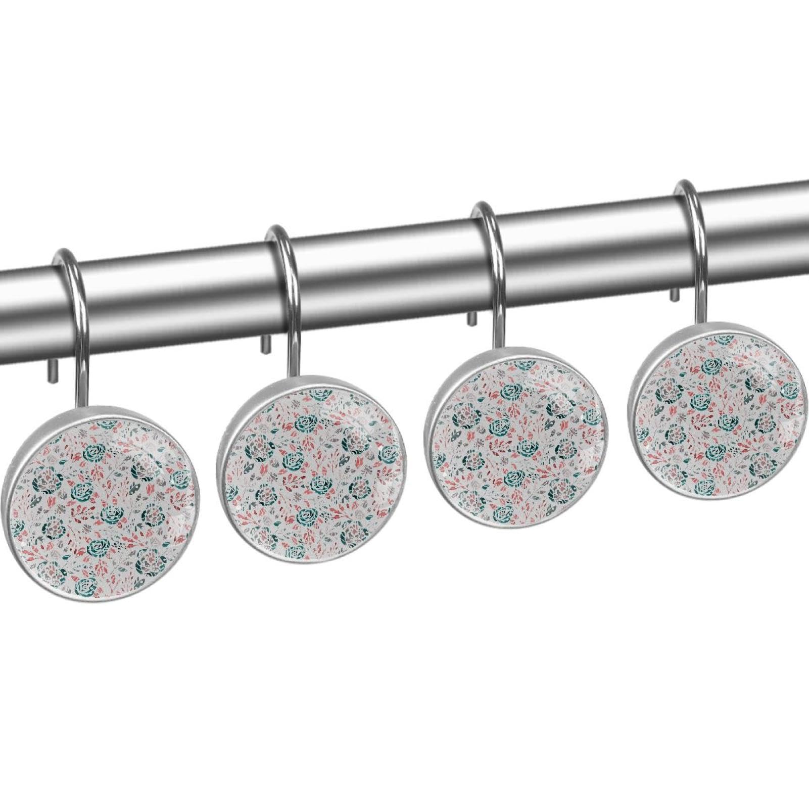 Set di 12 ganci per tenda da doccia a doppio scorrimento per tende da doccia a fiori vintage colorati