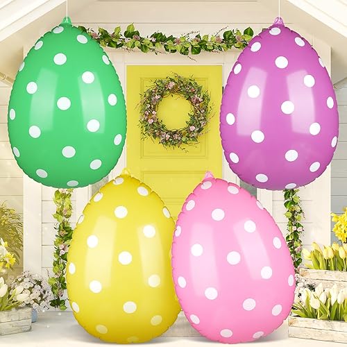 Jetec 4 piezas inflables de Pascua de 24 pulgadas, decoraciones al aire libre, huevos de Pascua inflables colgantes, decoración de bolas inflables