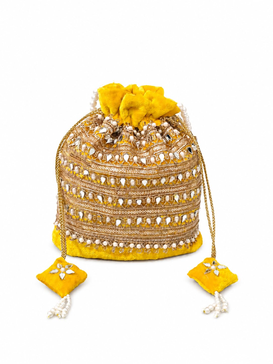 Yellow Velvet Potli Bag-image-25