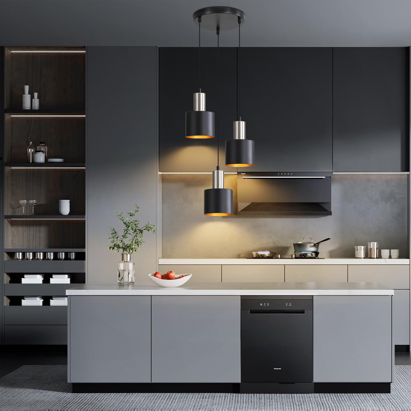 Hängeleuchte Esstisch Pendelleuchte Schwarz - Esszimmerlampe Vintage Hängelampe 3 Flammig E27 Retro Küchenlampe Hängend Gold Kücheninsel Höhenverstellbar Industrielampe Ohne Leuchtmittel