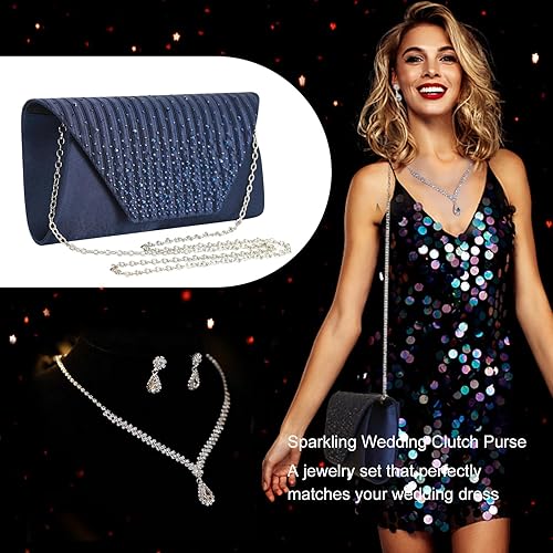 Vista 5 de Eshow Bolso de mano para mujer, bolso de noche, diseño de lentejuelas con cuentas vintage, bolsa de diamantes de imitación para boda, fiesta