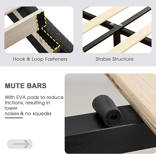 Miniatura 8 de VECELO Base de cama tapizada de tamaño matrimonial con cabecera de tela de peluche ajustable en altura, listones de madera fuertes, almacenamiento