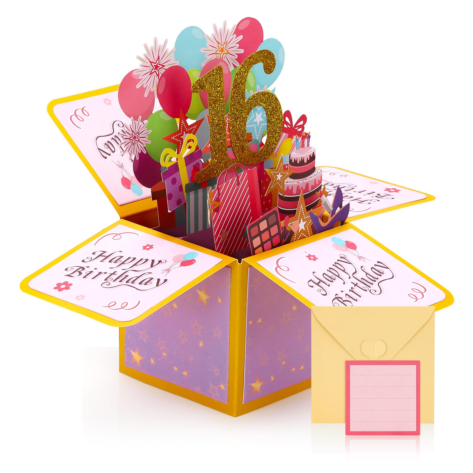Soleebee Happy Birthday Pop Up Card for Girls Boys, 3D Popup 16th Birthday Greeting Card for Him Her with Blank Note Card and Envelope