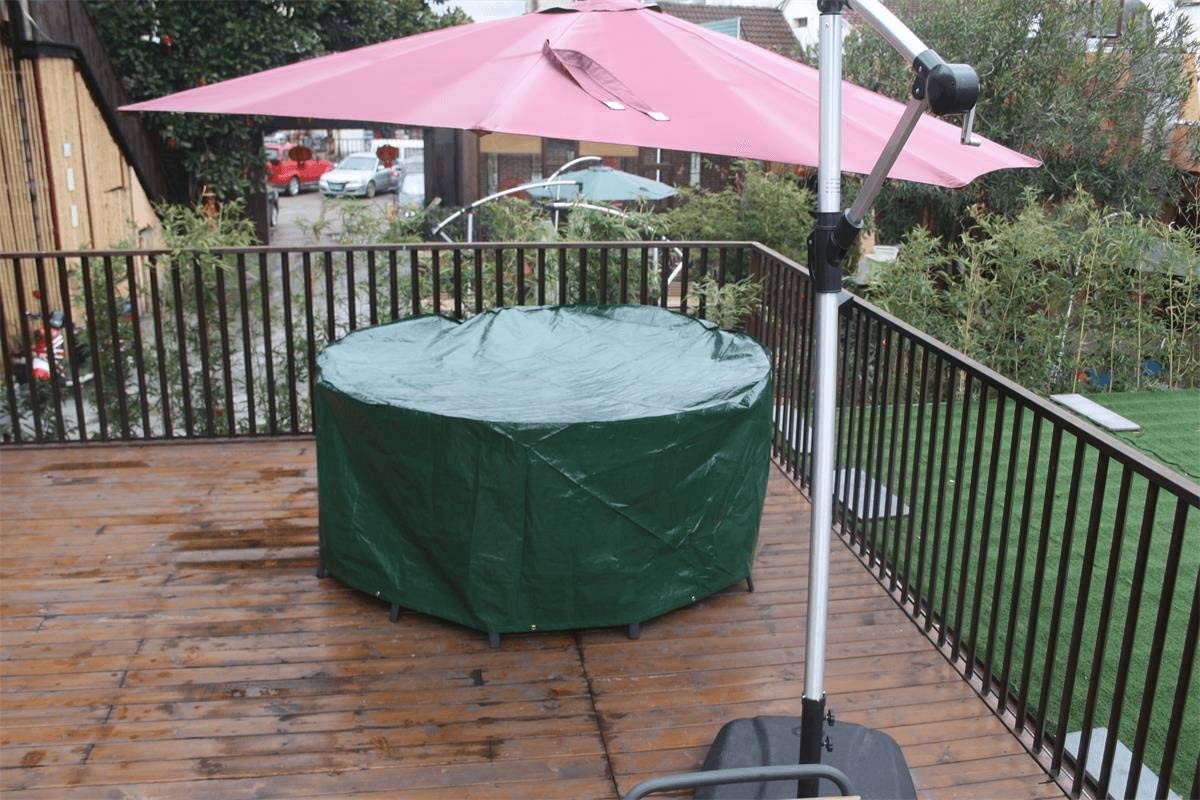 RICHIE Housse de protection pour table de terrasse - 250 x 90 cm - Imperméable et respirante - En polypropylène - Ronde - Pour meubles de jardin - Vert - DHCFC250-0GR