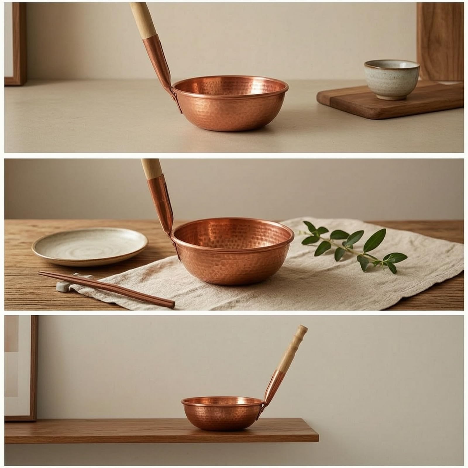 Baoblaze Casserole en Cuivre Casserole Poêle Marmite Poêlon avec Manche en Bois Ergonomique Distribution Homogène de la Chaleur Service à Table Adaptée
