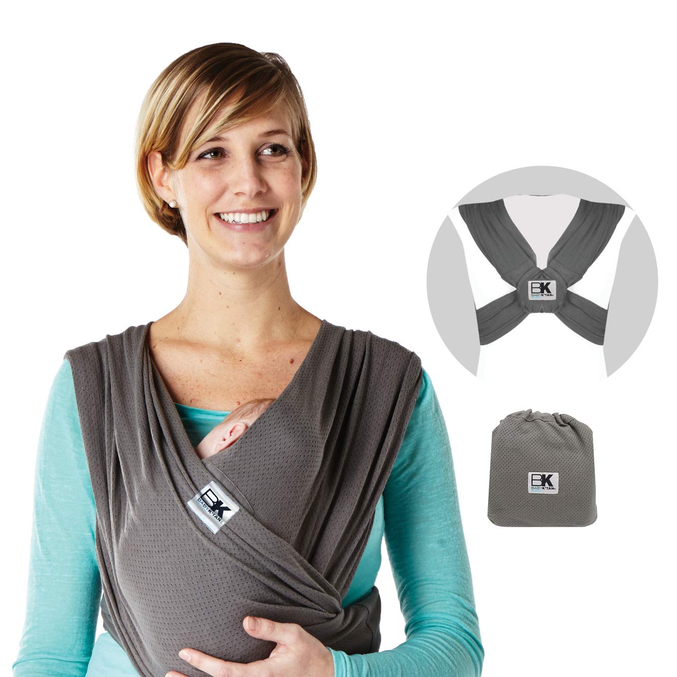 Baby K'tan Breeze Baby Wrap Carrier, Infant and Child Sling - Simple Wrap Holder for Babywearing - No Rings or Buckles - Carry Newborn up to 35 lbs, Charcoal, XX-Small (W Dress up to 0)