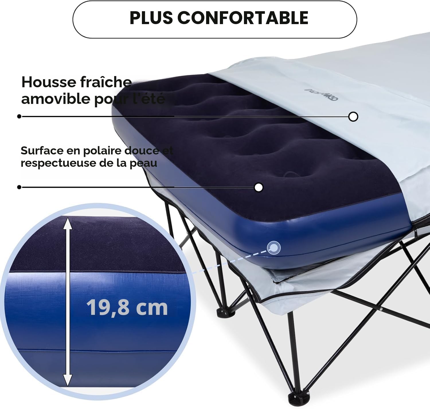 FUNDANGO Lit de Camp Double Avec Matelas Pneumatique, Pliable Pour 2 Personnes, Portable Avec Pompe à Air, Table d'Appoint, Pour Voyage, Pêche