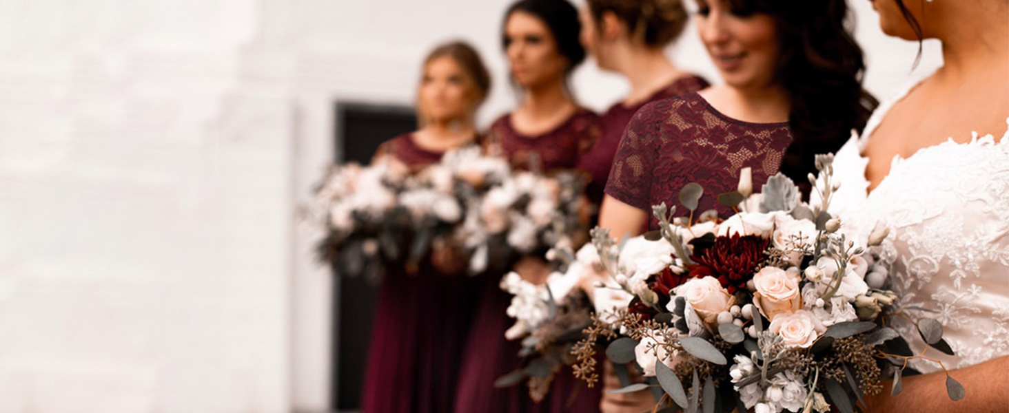 Wedtrend Burgundy Bridesmaid Dresses 2024 Hi-Lo Dress Floral Cocktail Dress Short Sleeves A Line Semi Formal Dress for Specail Occasion for Wedding Reception, Birthday, Homecoming RWT0209BurgundyM : Clothing, Shoes & Jewelry
