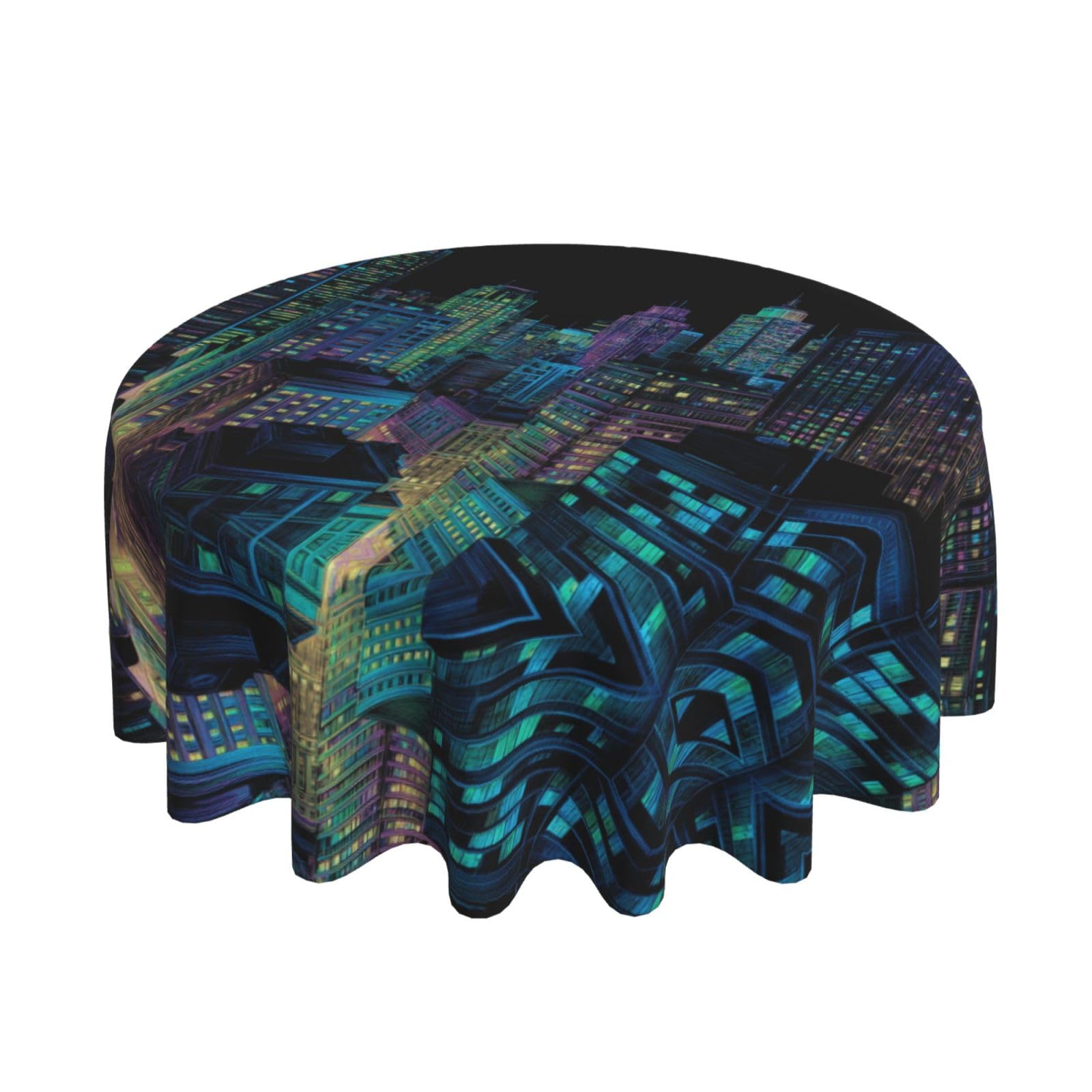 ESNAIUVCD Neon-lit Cityscape print Round Tablecloth Waterproof Washable Wipeable Resistant Polyester Circular Table Cover for Dining Room Kitchen Indoor Outside 60"