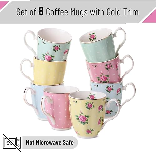 Miniatura 2 de BTaT- Royal - Juego de 8 tazas de café de porcelana de porcelana de porcelana de 12 onzas, tazas de café grandes para tazas de café, tazas de té