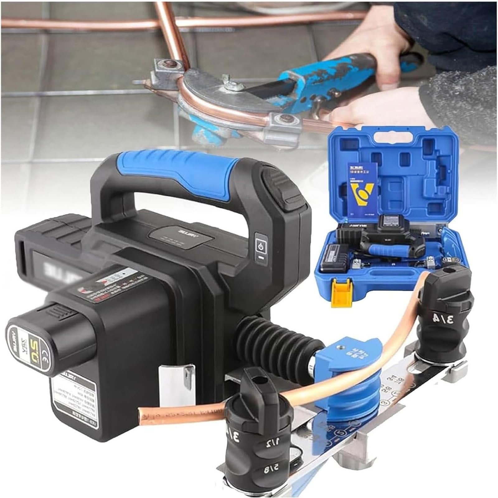 BOOZXCV Electric Copper Pipe Bender, Tube Bending Tool Kit for HVAC, Plumbing, Air Conditioning, Bend 1/4" 5/16" 3/8" Pipe