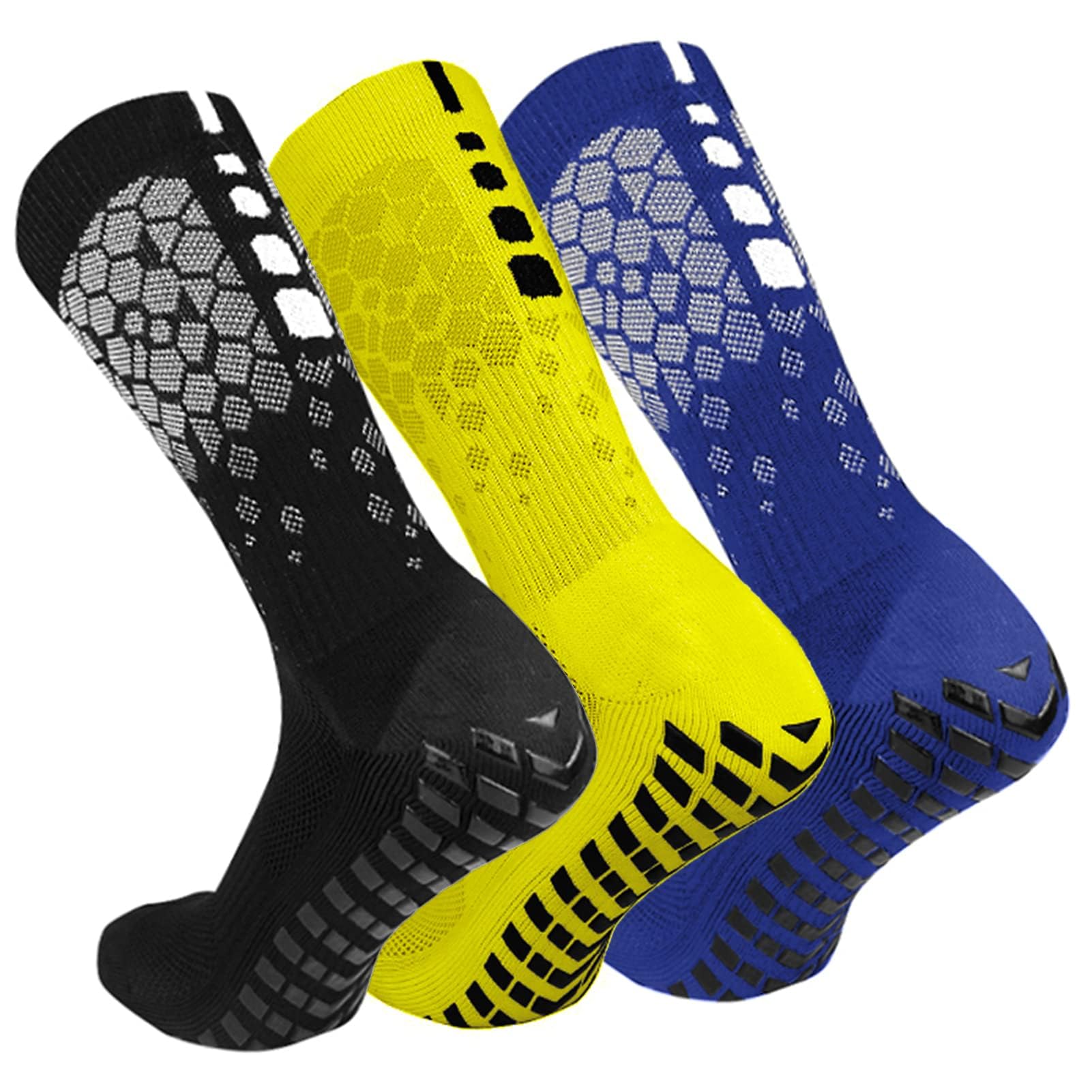 Anti Slip Football Sport Socks, 3 Pairs Football Socks for Men and Women, Cushion Athletic Soccer Socks, Breathable Athletic Socks with Grippers for Football Basketball Yoga Running Cycle