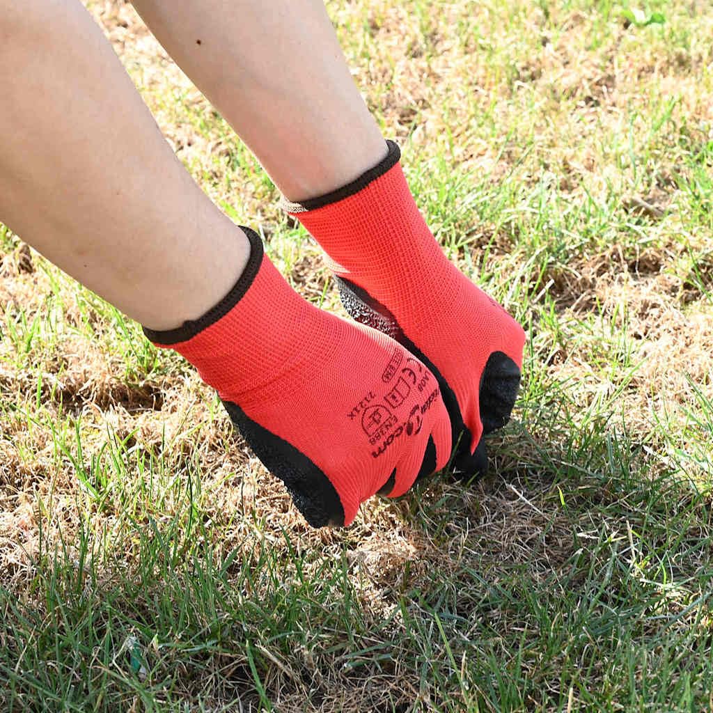 Guantes de trabajo, 24 unidades, color rojo y negro, talla 9, con revestimiento de látex, antideslizantes, transpirables, flexibles, para jardín, construcción, taller, montaje, artesanía