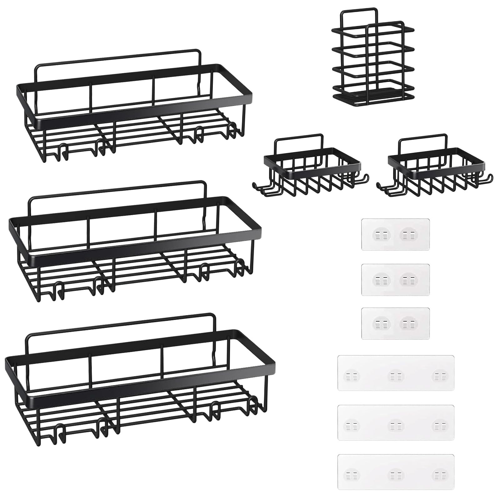 BICUMY 6-Piece Rust-Resistant Stainless Steel Shower Rack - No-Drill Adhesive Bathroom Organizer for Bathroom Kitchen Home Storage