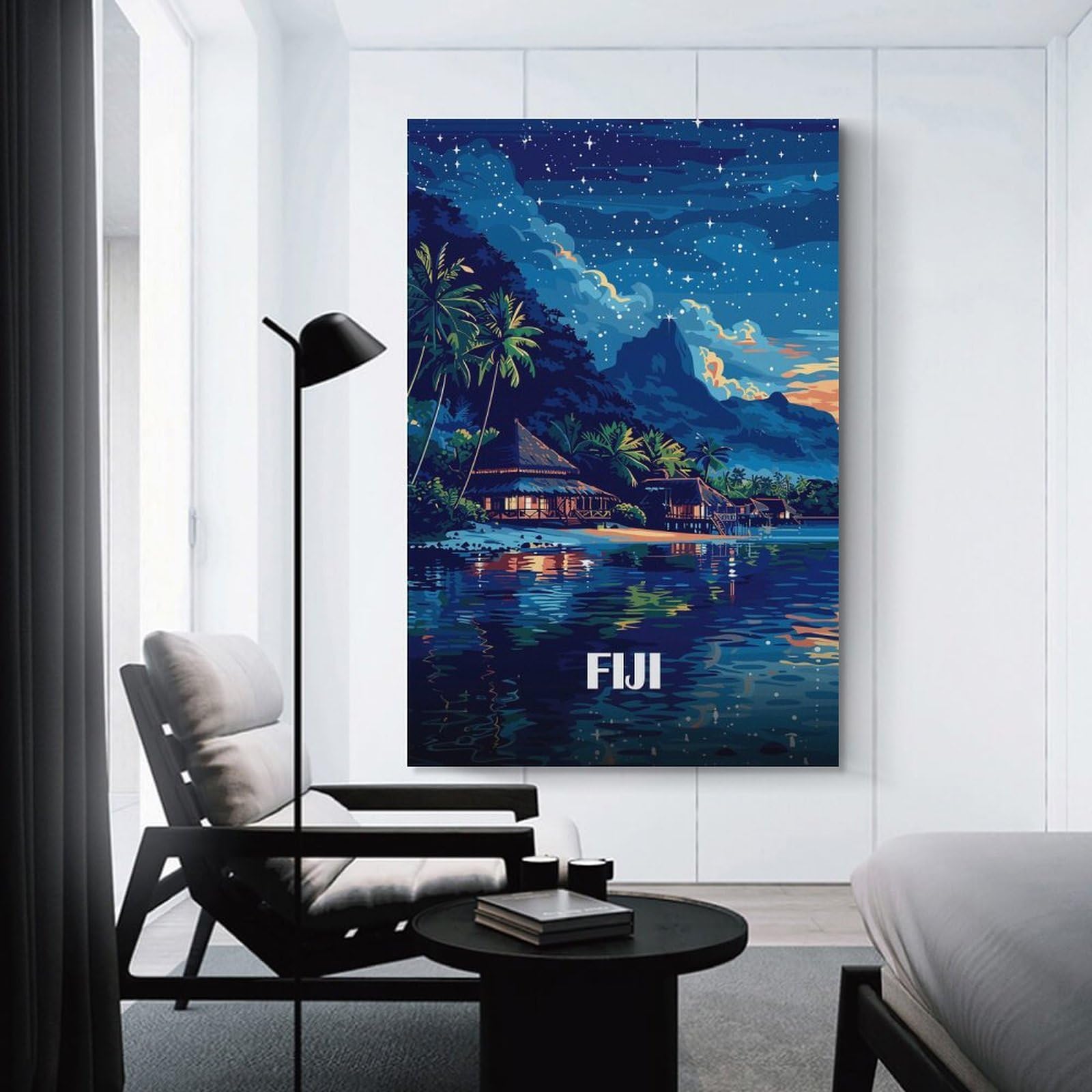 Junmoney Fiji Island Nightscape Decorative Wall Artwork 24x36inch(60x90cm), for Home Lounge, Bedroom Or Reading Nook, Easy Decor for Gallery Walls