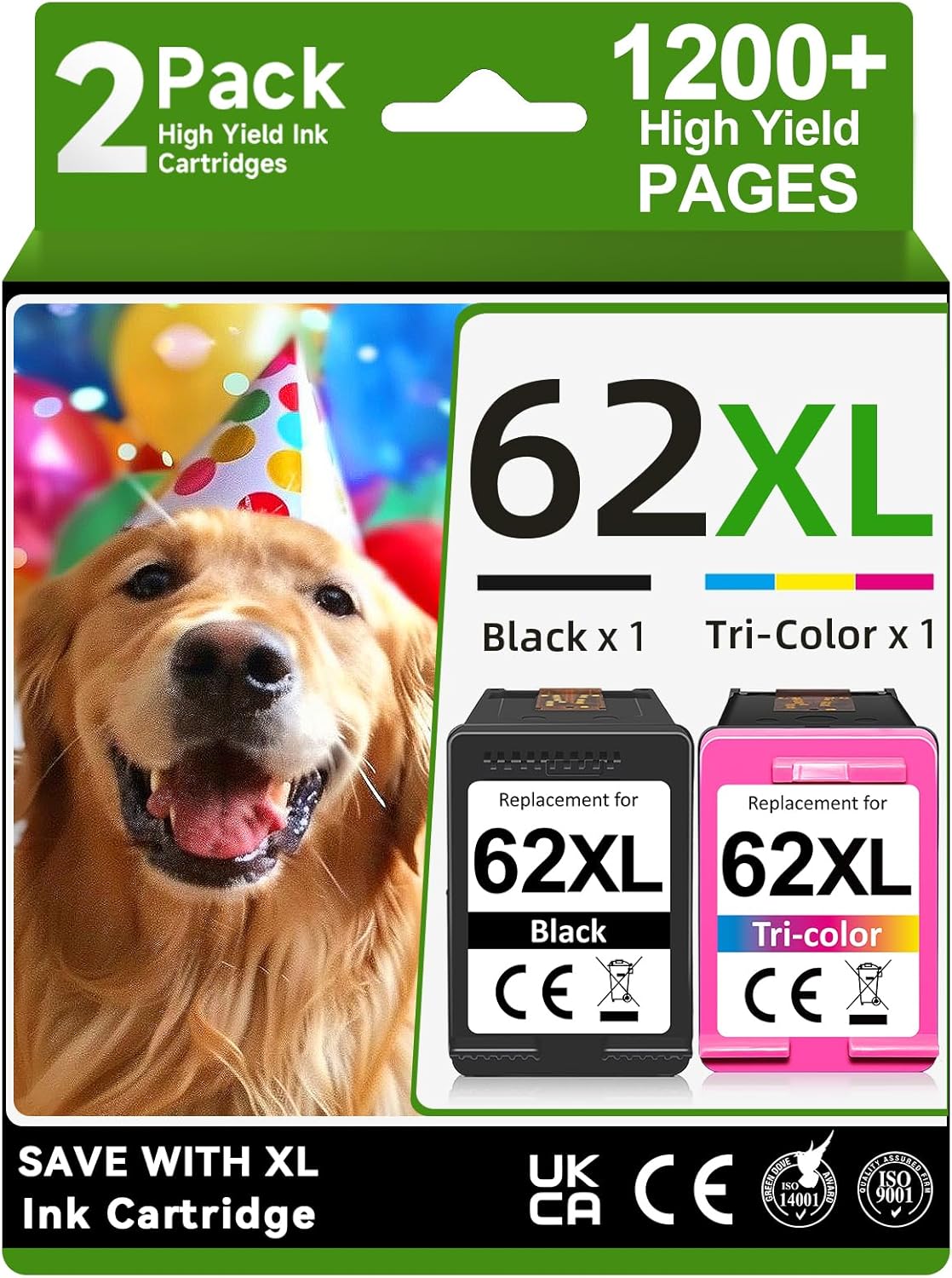 62XL Ink Cartridges Black and Color Compatible for HP 62XL Ink Cartridge Combo Pack for HP Ink 62 Fit for Envy 7640 5660 7645 5540 5640 OfficeJet 5746 5740 5745 5741 8040 250 200 Printer