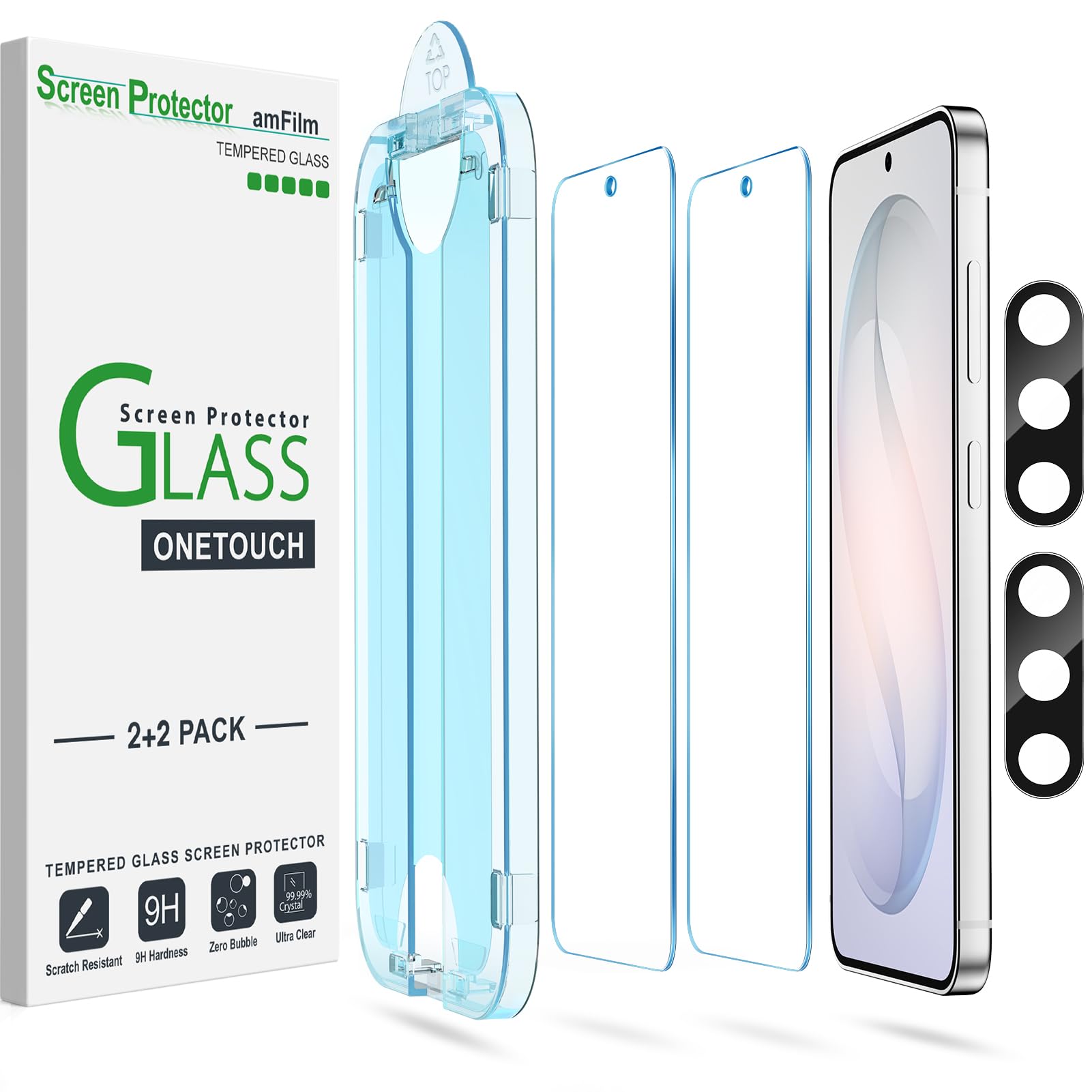 Photo 1 of amFilm Auto-alignment OneTouch for Samsung Galaxy S26+ Plus 6.7'' Screen Protector + Camera Lens Protector, Tempered Glass, 30 seconds Installation, Bubble Free, Case Friendly, Anti-Scratch 2+2 Pack