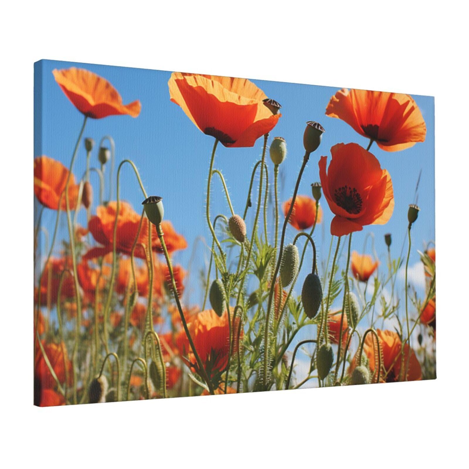 FodPand Canvas Wall Art for Living Room Wall Decor 16"x24" Modern Artwork Painting Pictures Hanging Canvas Prints Poppies on Blue Sky Aesthetic Wall Art for Bedroom Bathroom Office Wallart Decor