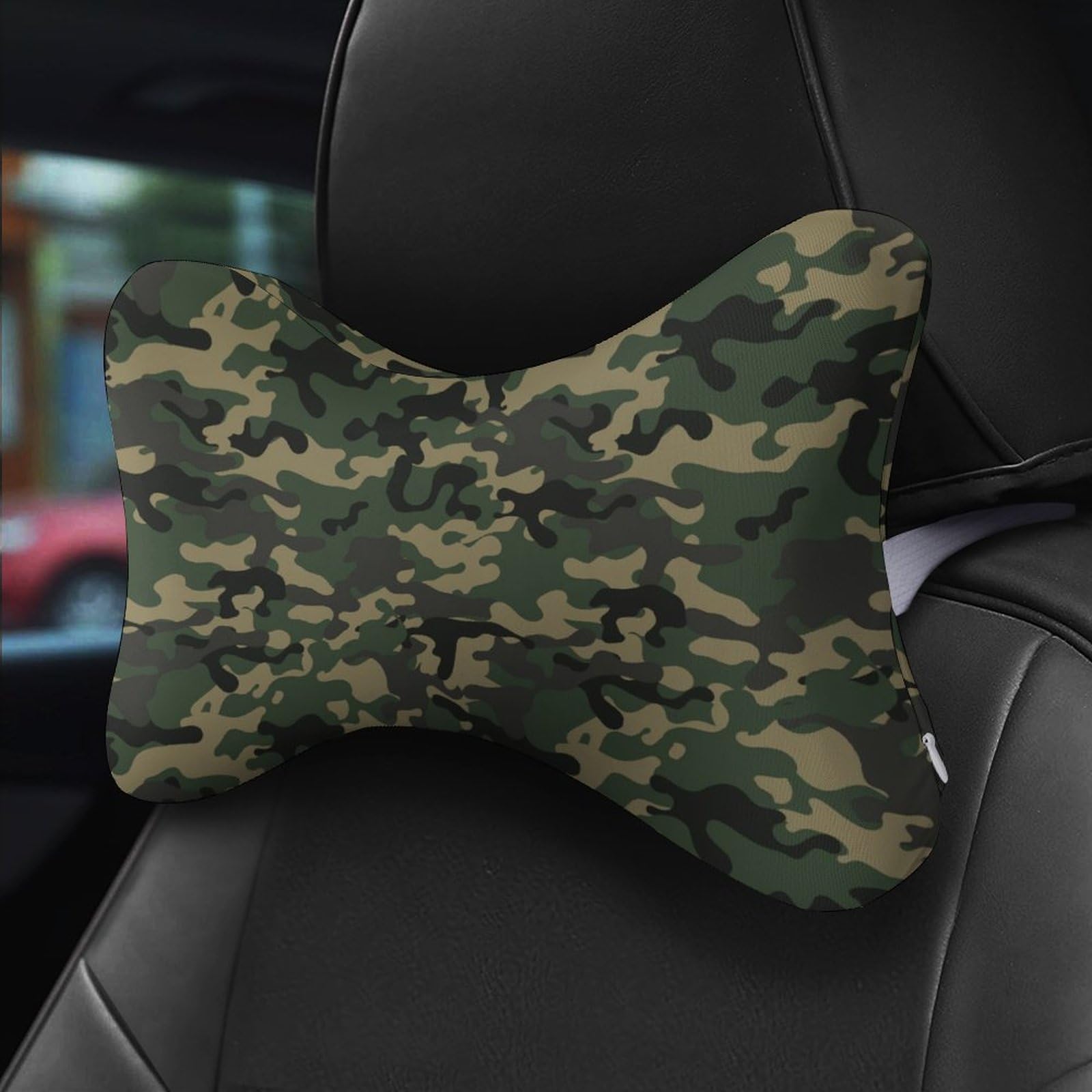 SMAZDFXX Camouflage Green Camo Car Neck Pillow Set of 2 Car Seat Head Support Cushion Bone Pillows with Elastic Strap