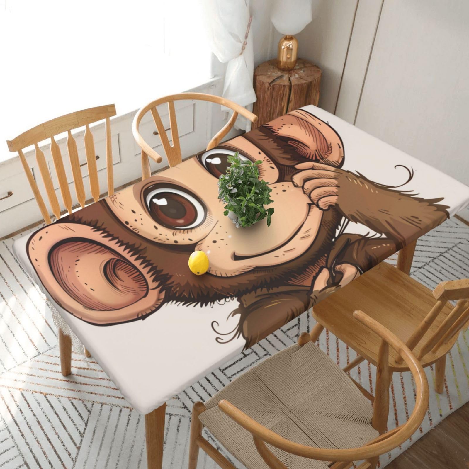 WPKJU Monkey Art Print Printed Tablecloths 5ft Rectangular Table Covers Washable Polyester Decorative Table Cloth for Dining Table Picnic Wedding