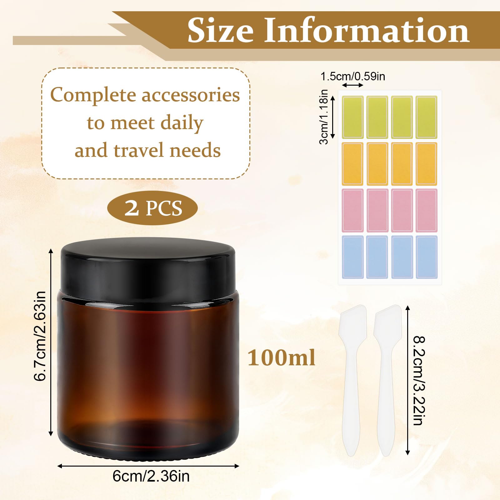 100ml Amber Glass Jars, 2 Pcs Empty Cosmetic Jars with Lids und Inner Liners - Image 2