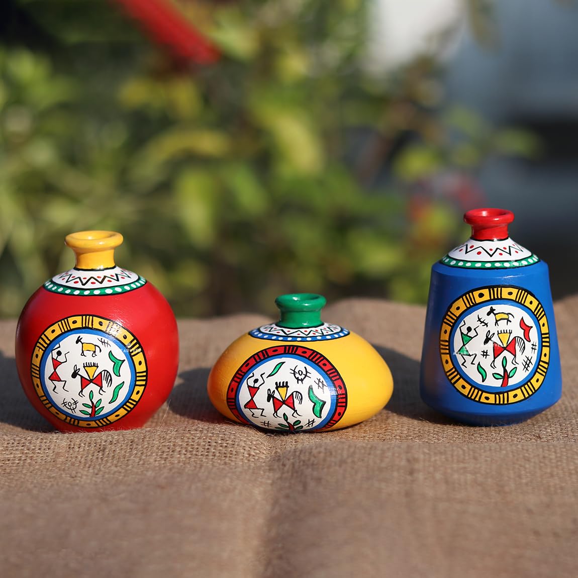 Terracotta Miniature 3 Pots Warli Art Painting Decorative Vase Small Size Set of 3 for Home Office Décor Handcrafted Showpieces for Living Room Decor or Gifting-image-17