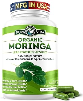 PURA VIDA MORINGA Capsules Single Origin Moringa Powder Organic. Moringa Leaf. Energy, Metabolism, & Immune Support. 120ct. 500mg Caps.