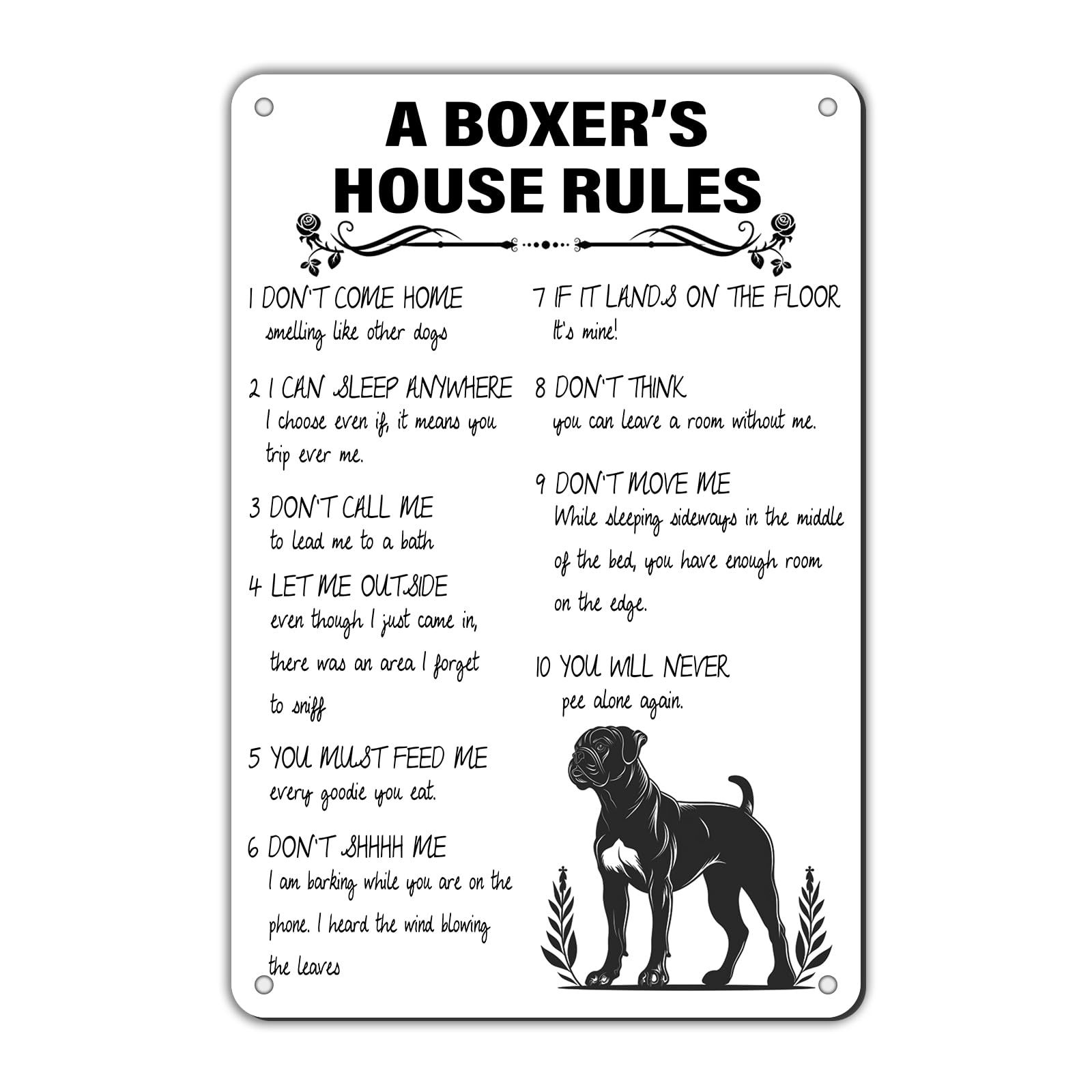 Anceky A Boxer‘s House Rules Tin Sign Funny Metal Sign Vintage Wall Decor for Home Kitchen Office Cafe Bar 12×16 Inch