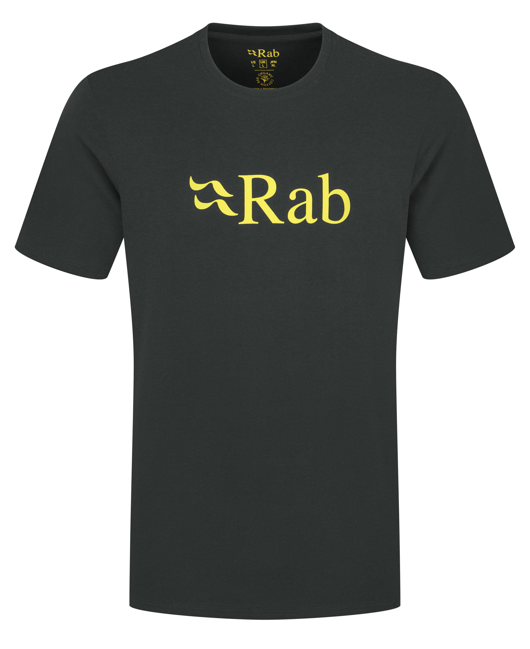 Rab Men’s Stance Logo Tee - Breathable Organic Cotton T-Shirt for Trekking, Climbing, & Casual Use - Beluga/Pollen - Medium
